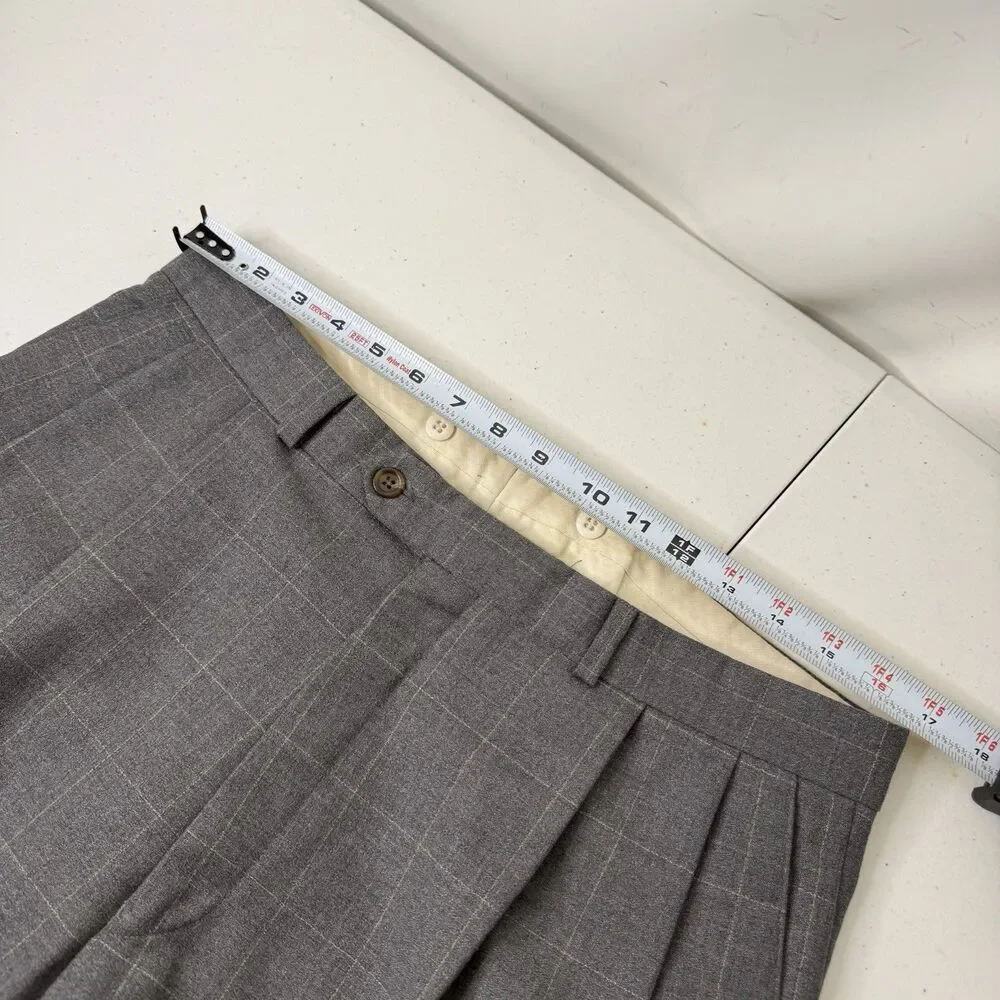 VTG 90s Ralph Lauren Wool 2Pc Suit 40R Gray 34 Waist Windowpane Plaid Canada